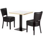 Artisano White Carrara Marble Square Table with Titan Base &  Alto FB Black Side Chair (Pack of 2)