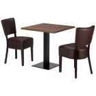 Artisano Tobacco Pacific Walnut Square Table Top with Titan Base & Alto FB Dark Brown Side Chair Bundle