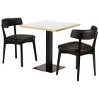 Artisano White Carrara Marble Square Table Top with Titan Base & Nico Black Side Chair Bundle