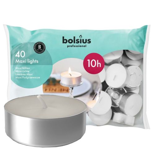 Bolsius Giant Extra Large Maxi Tealight Candles 10 Hour (Pack of 40)