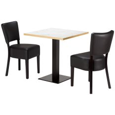 Artisano White Carrara Marble Square Table Top with Titan Base & Alto FB Black Side Chair Bundle