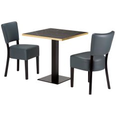 Artisano Black Pietra Grigia Square Table Top with Titan Base & Alto FB Iron Grey Side Chair Bundle