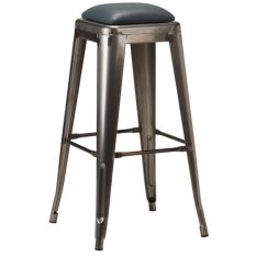 Artisano French Bistro High Stool Grey Faux Leather with Gun Metal Grey Frame 