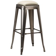 Artisano French Bistro High Stool Ivory Faux Leather with Gun Metal Grey Frame 