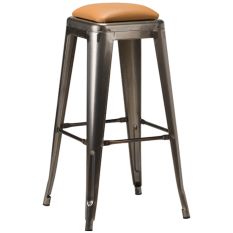 Artisano French Bistro High Stool Ochre Brown Faux Leather with Gun Metal Grey Frame 