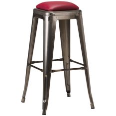 Artisano French Bistro High Stool Wine Faux Leather with Gun Metal Grey Frame 