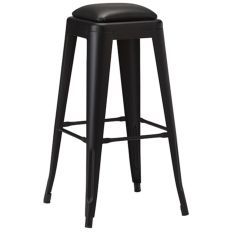 Artisano French Bistro High Stool Black Faux Leather with Matt Black Frame 