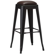 Artisano French Bistro High Stool Dark Brown Faux Leather with Matt Black Frame 