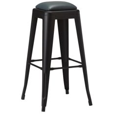 Artisano French Bistro High Stool Grey Faux Leather with Matt Black Frame 