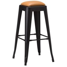 Artisano French Bistro High Stool Ochre Brown Faux Leather with Matt Black Frame 