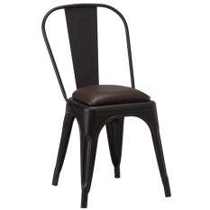 Artisano French Bistro Side Chair Dark Brown Faux Leather with Matt Black Frame (Pack of 2)