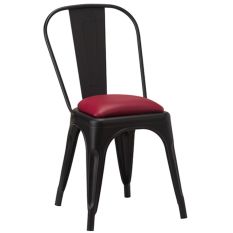 Artisano French Bistro Side Chair Wine Faux Leather with Matt Black Frame (Pack of 2)