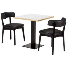 Artisano White Carrara Marble Square Table Top with Titan Base & Nico Black Side Chair Bundle