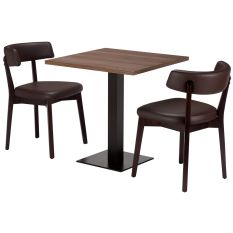 Artisano Tobacco Pacific Walnut Square Table Top with Titan Base & Nico Brown Side Chair Bundle